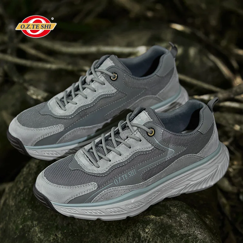 O.Z.THESHI zapatos de senderismo transpirables para hombre, botas de trekking de malla, zapatillas deportivas al aire libre, zapatos casuales ligeros al tobillo de montaña - imagen 4