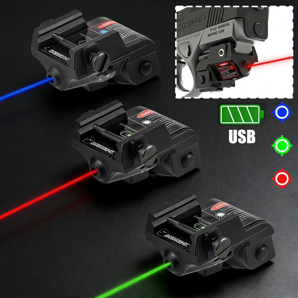 Mira láser para Glock Taurus G2C G3 USB recargable TORO Pistola verde azul rojo láser alcance Pistola para PT111 1911 Beretta PX4 - imagen 2