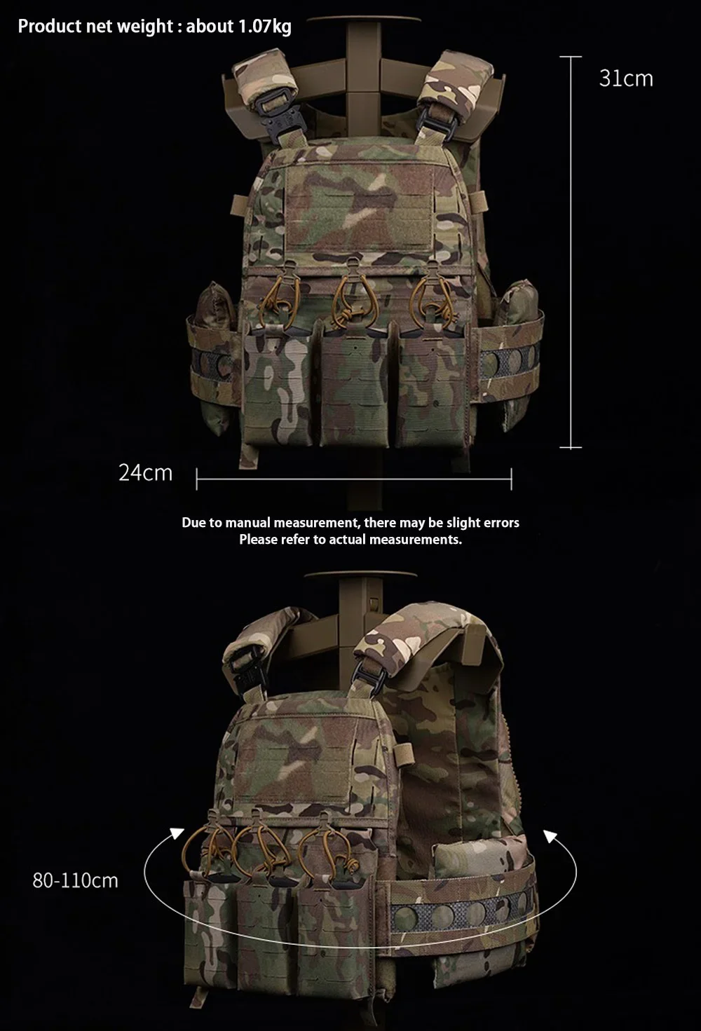 Portador de placa táctico FCPC V5, estilo Ferro, nueva versión, chaleco de liberación rápida, bolsa para revistas Triple 556 MOLLE con cremallera grande - imagen 5