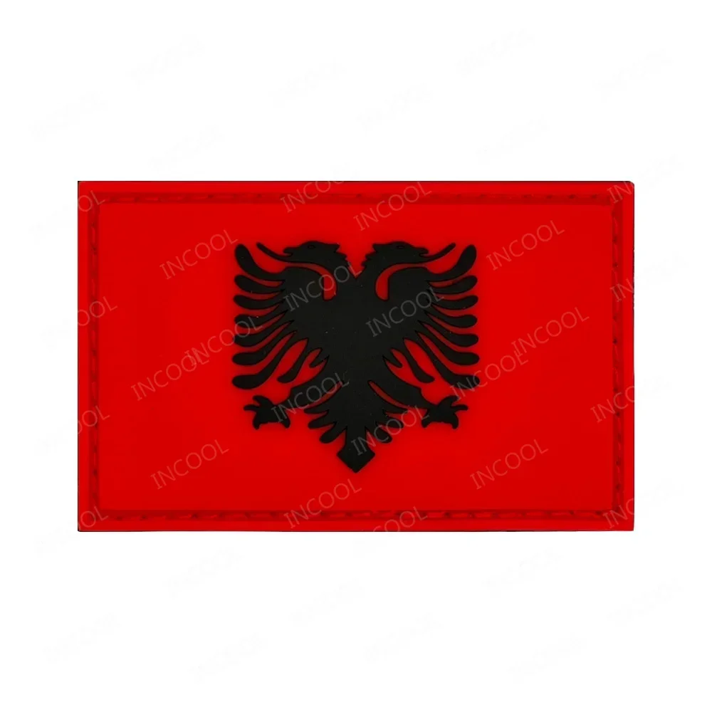 Parches reflectantes bandera de Albania PVC goma banderas albanes parche hombro brazalete bordado apliques decorativos insignias para gorra - imagen 4