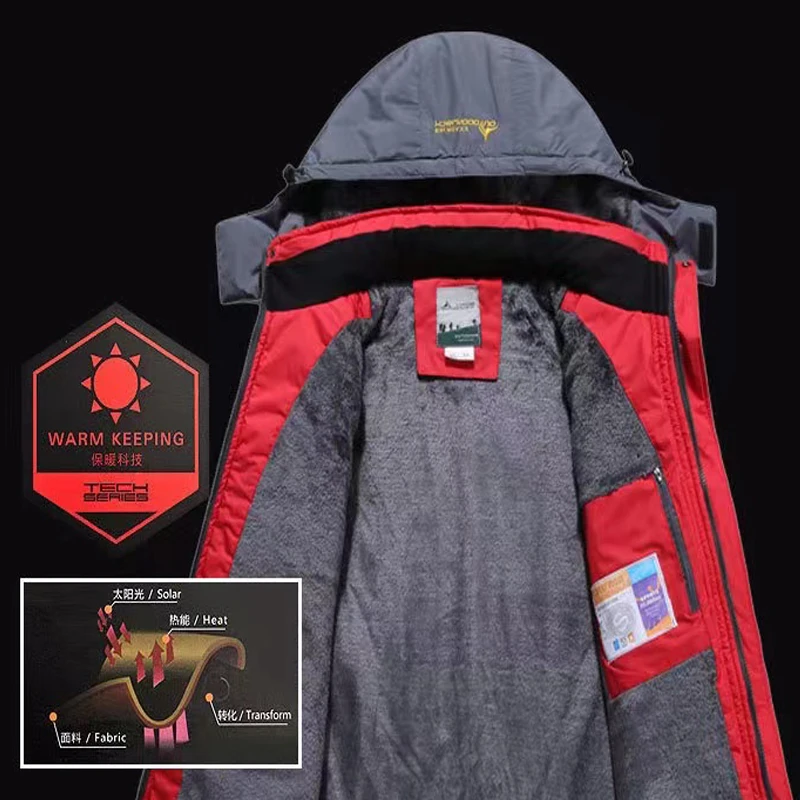 Trajes de pesca impermeables para hombre, abrigos térmicos cálidos con capucha para senderismo, Camping, esquí, escalada, chaquetas de piel al aire libre para Otoño e Invierno - imagen 4