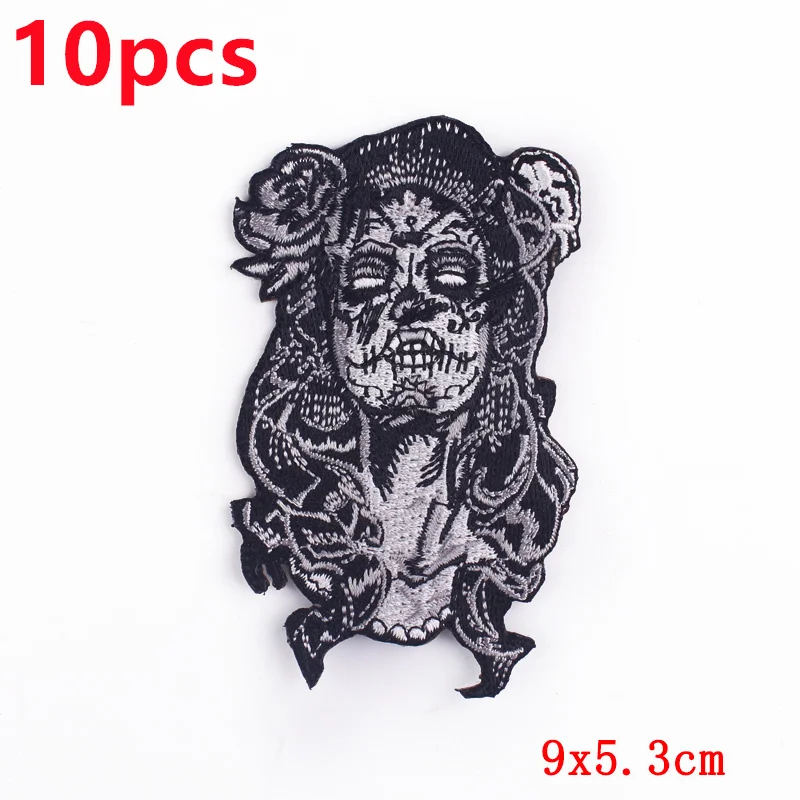 10 unids/pack de parches bordados de calavera de terror en ropa León fusible hierro en parche para ropa coser apliques en sombreros DIY - imagen 2