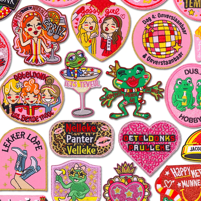 Parches bordados con emblema Oeteldonk de estilo rosa, parches para planchar rana para ropa, uniforme, bordado para coser, nuevo bricolaje, 2026