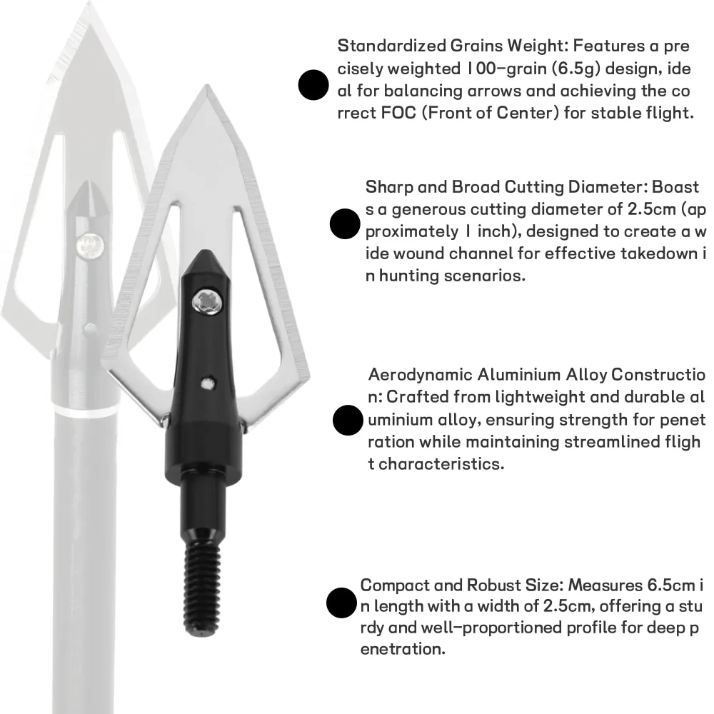 Tiro con arco 6/12 Uds punta de flecha 100 grado hoja puntas anchas caza tiro práctica punta de puntas de flecha de aleación para tiro con arco - imagen 4