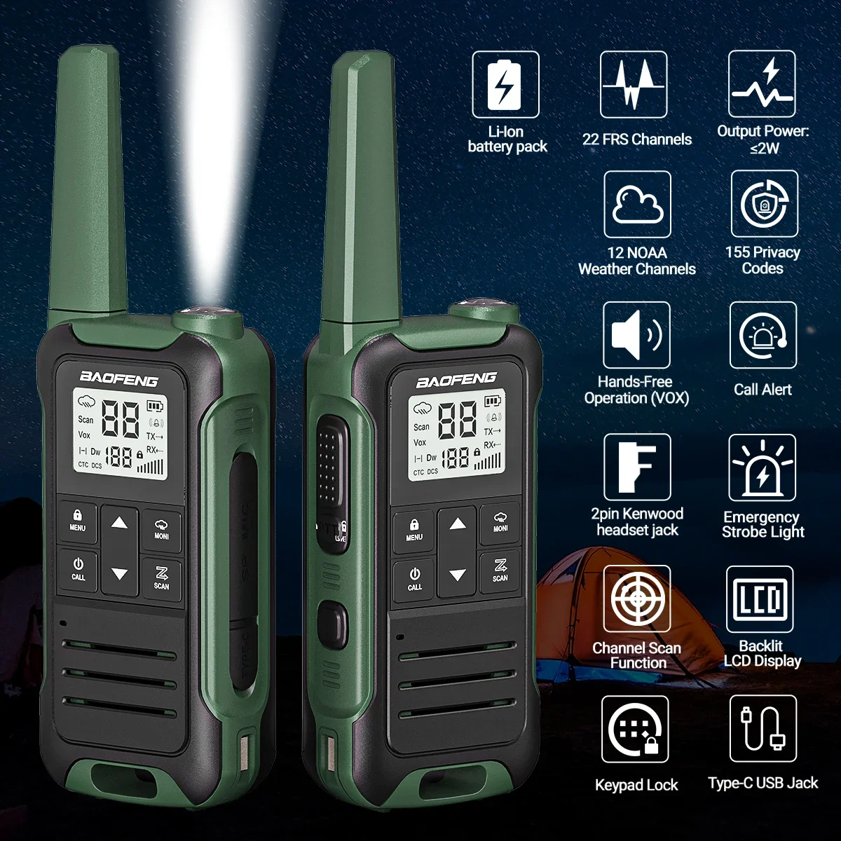 2 uds Baofeng F22 Mini Walkie Talkie PMR FRS cargador tipo C recargable portátil de larga distancia para caza al aire libre Radio aficionado - imagen 4