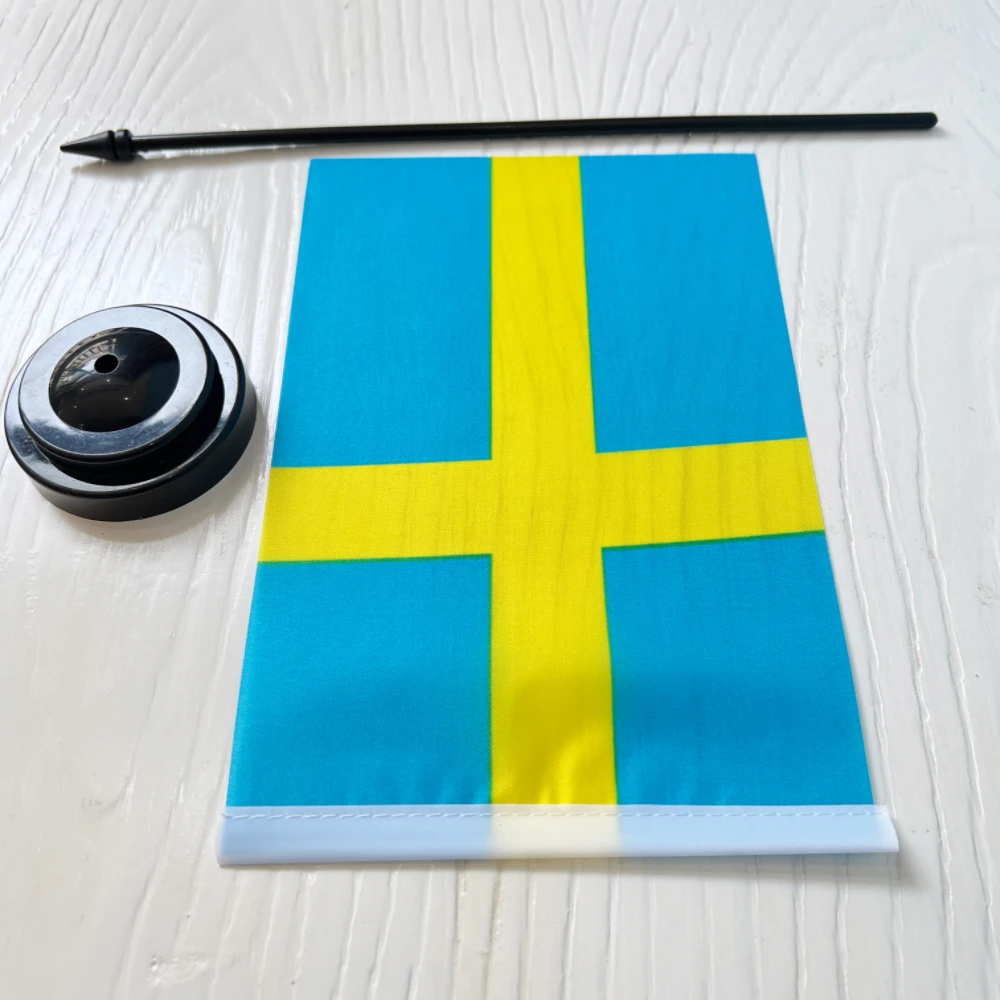 Bandera de escritorio de oficina de 14x21cm, pancarta de Suecia, bandera nacional sueca de poliéster SWE SE para decoración, 3 vendidas - imagen 4