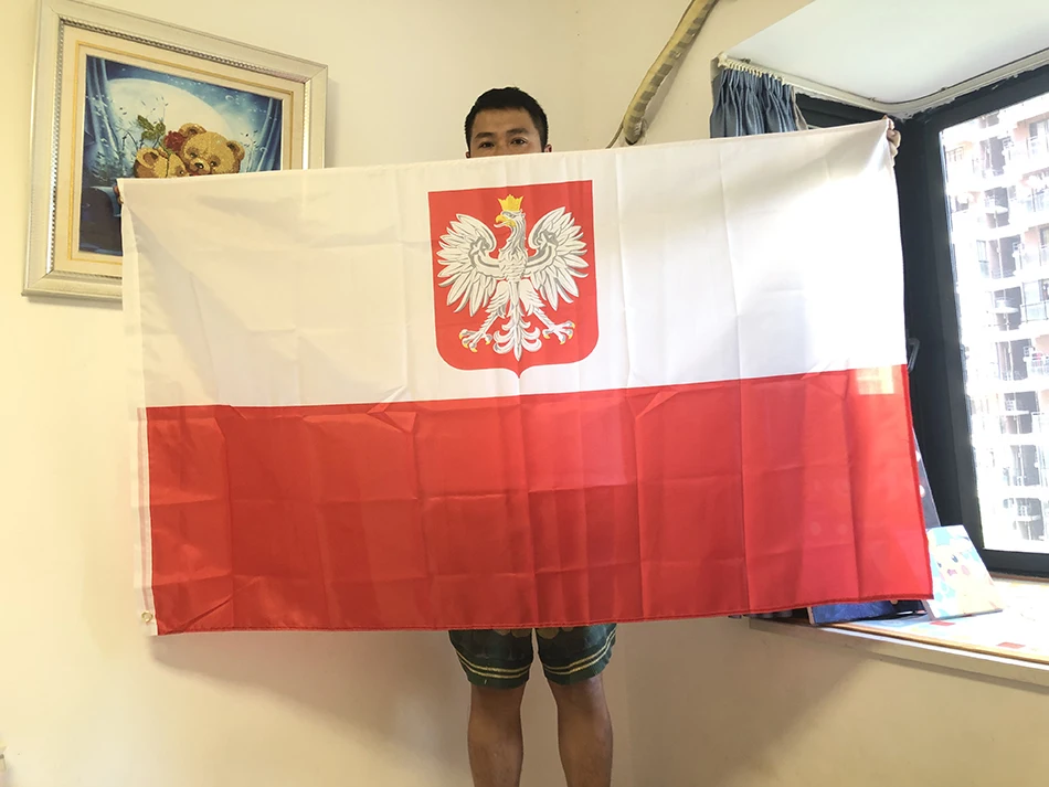 BANDERA DE CIELO Bandera de águila de Polonia 3X5Fts 90X150cm Bandera de águila de la República de Polonia Banderas polacas blancas rojas Banderas de la UE Polonia