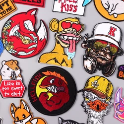 Parche de Animal de Hip Hop para planchar en la ropa, parches termoadhesivos para ropa, parche bordado de dibujos animados, pegatinas de bucle de gancho