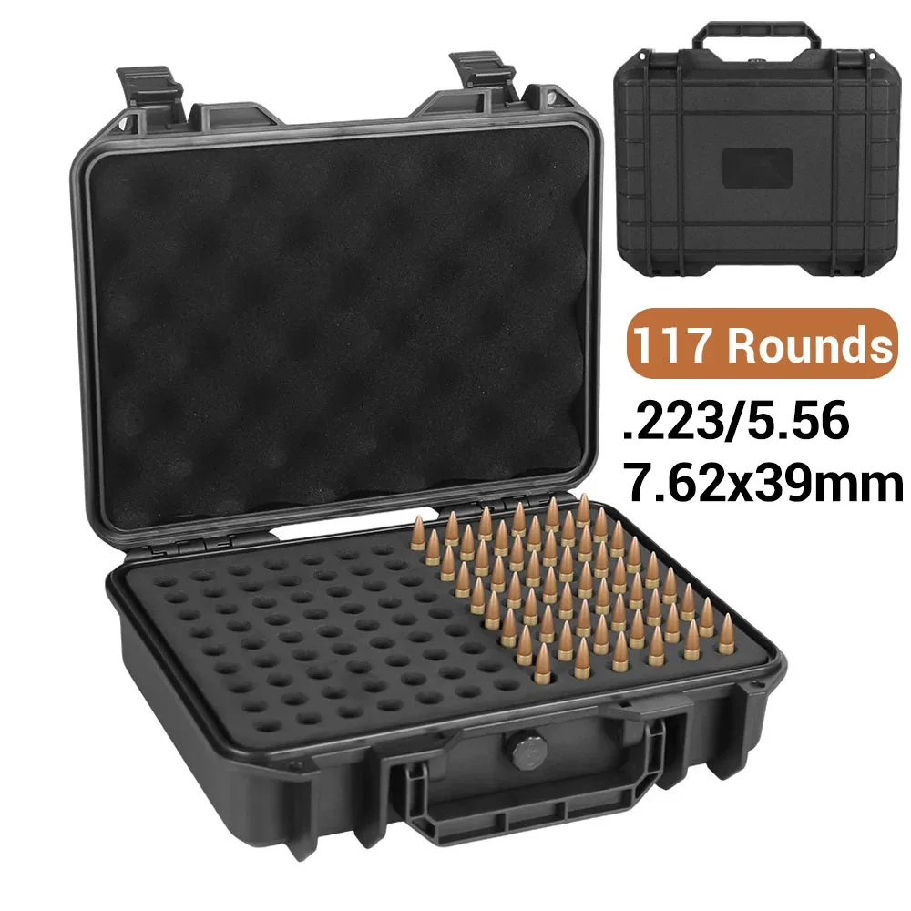 Caja de munición táctica de 117 rondas, estuche de almacenamiento de balas.223/56, lata de almacenamiento de munición, soporte de carcasa de bala, caja, soporte para cartuchos de Rifle