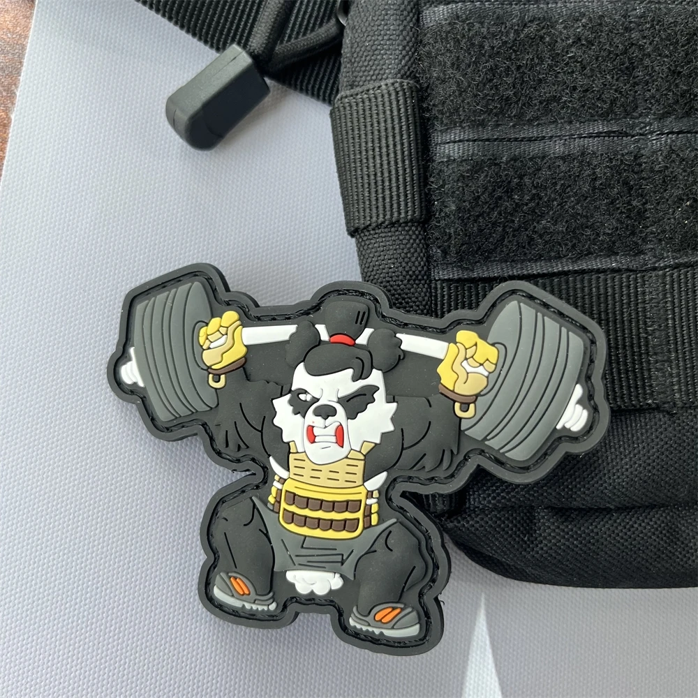 Panda táctico de PVC, parches de gancho y bucle, insignia de moral de mancuerna de Fitness, pegatina de mochila - imagen 2