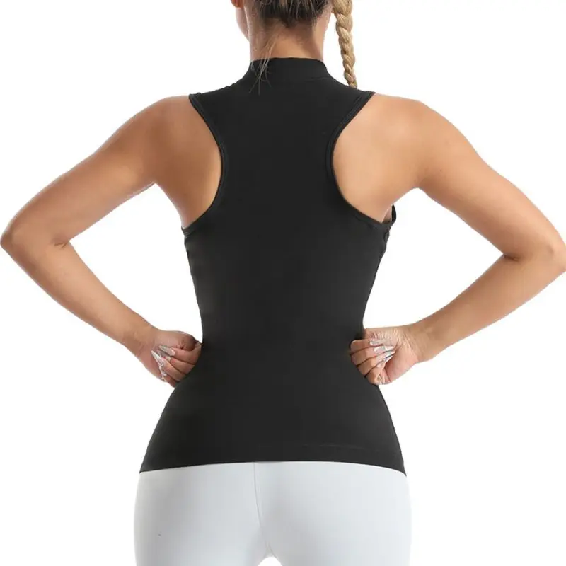 Camiseta sin mangas para correr y fitness, chaleco a prueba de sudor con cuello alto para gimnasio y entrenamiento de mujer