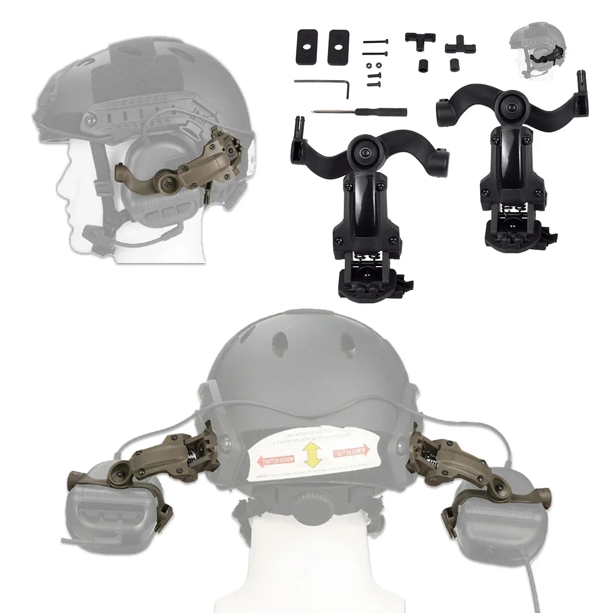 Adaptador de montaje en riel para auriculares táctico de ángulo libre para auriculares M-Lok Ops-Core Fast ACH casco Arc Rail Airsoft M32 M31