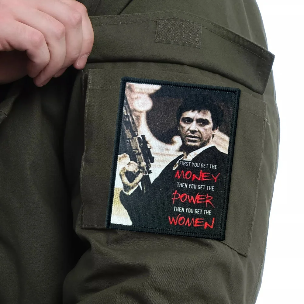 Parches de Meme Scarface, parche de gancho y bucle, brazalete moral, insignia de moral del ejército militar, pegatinas tácticas para mochila