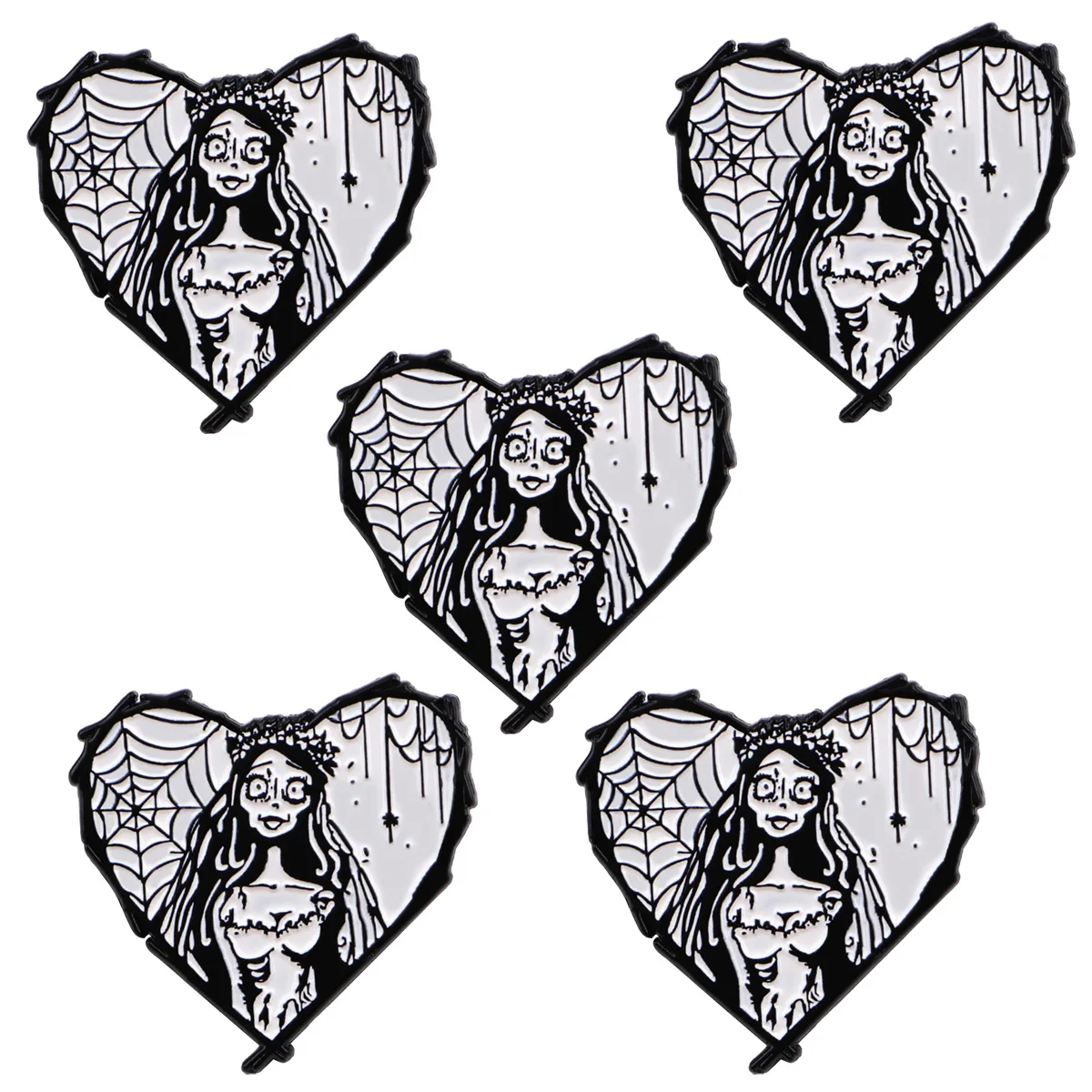 Pin esmaltado de película de terror, Pin de solapa, broche de corazón de dibujos animados, conjunto de decoración de ropa, alfileres de Metal, mochila, sombrero, insignia, accesorios, 5 uds. - imagen 2