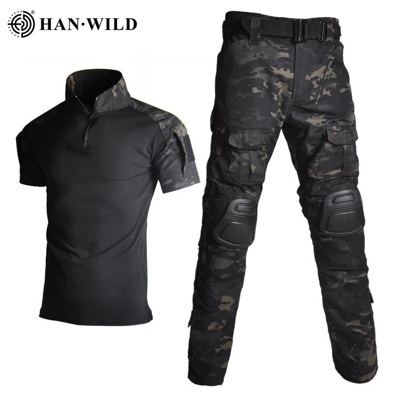 Camisa táctica rusa, ropa deportiva de escalada, trajes de uniforme, camiseta de camuflaje, camisas de caza, camisa de combate + pantalones Cargo, rodilleras - imagen 3