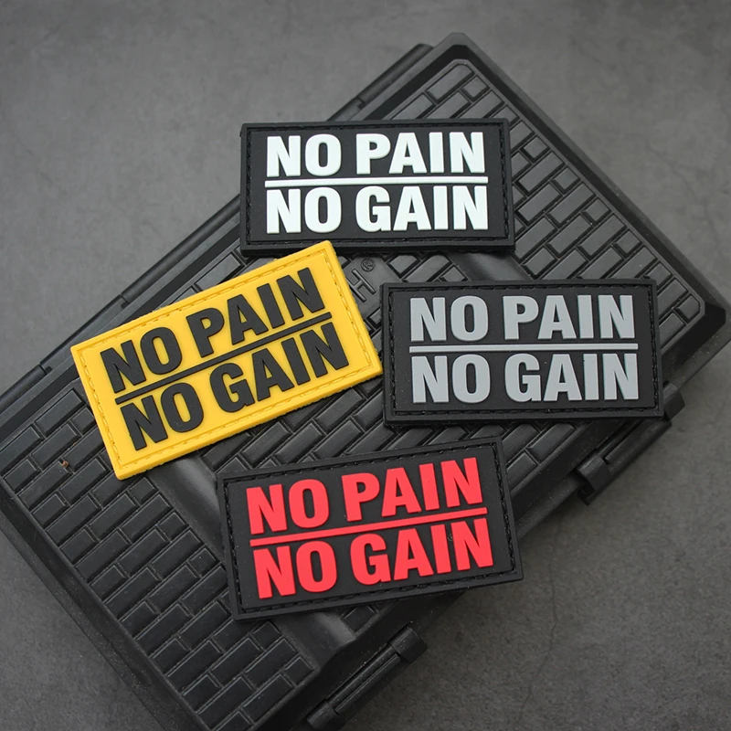 Sin dolor, sin ganancia, parche de PVC bordado, brazalete de goma táctico luminoso, insignia que brilla en la oscuridad para bolsa DIY, ropa, chaleco, decoración