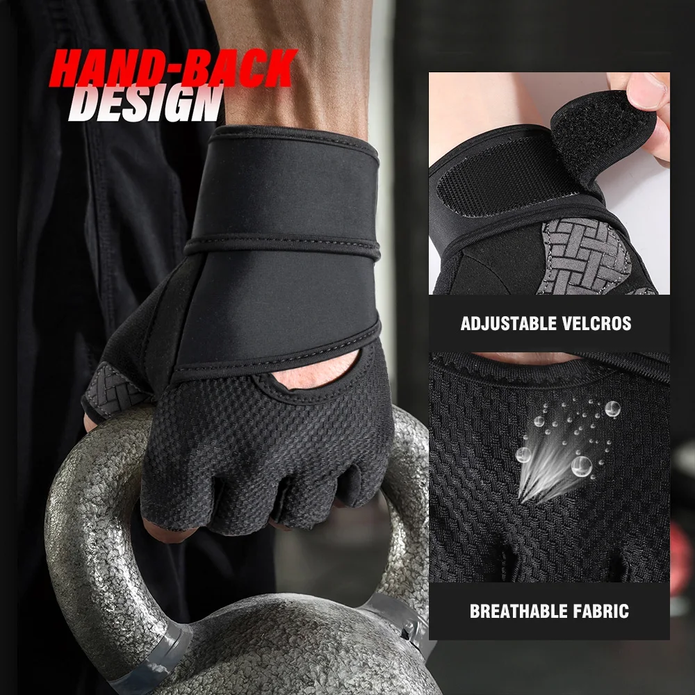 Guantes de gimnasio Fitness levantamiento de pesas culturismo entrenamiento deportes ejercicio ciclismo entrenamiento antideslizante medio dedo guante hombres mujeres - imagen 4
