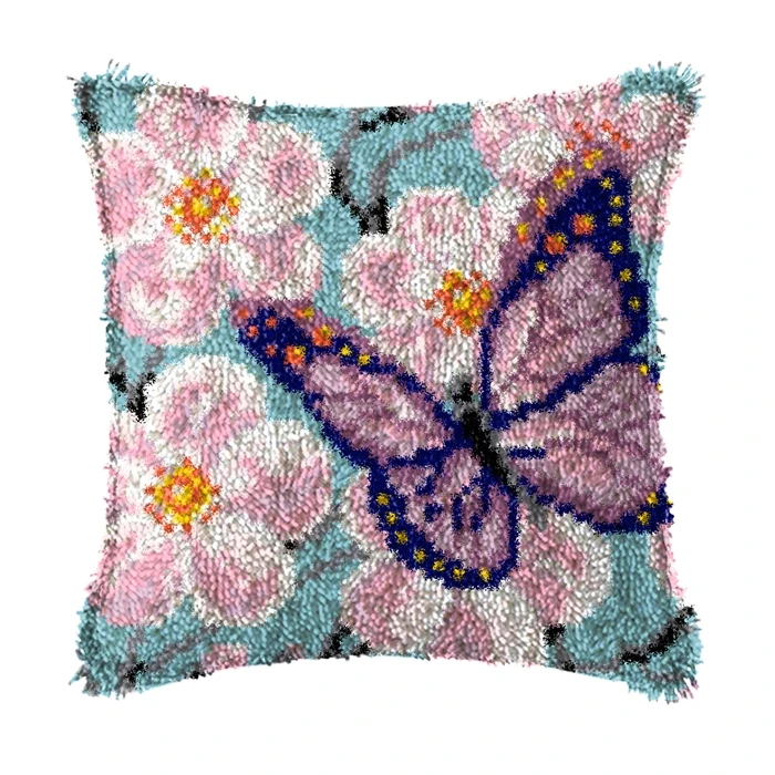 Kit de bordado de almohada de punto de cruz, punto de cruz de lana gruesa, gancho de pestillo 3D, pájaro, mariposa, búho, segmento de serie, flores, hierba - imagen 5