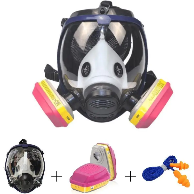 Máscara de gas respirador de cara completa, máscara de gas, adecuada para química de humo, pintura, tácticas - cinturón de supervivencia filtro de carbón activado