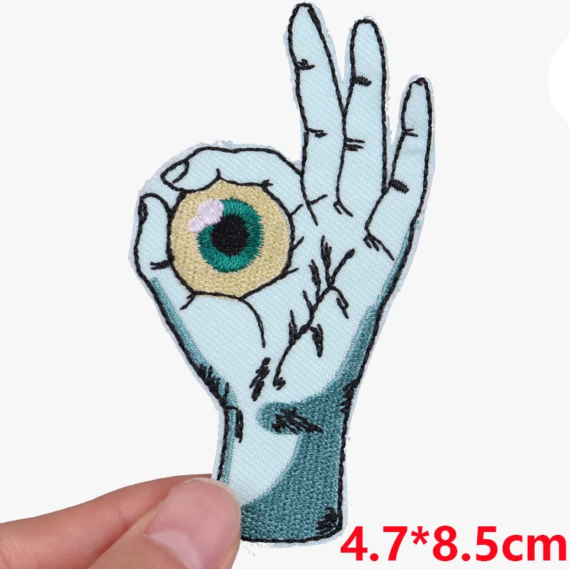 Parches bordados Punk de individualidad, Parche de Ojos de dedo DIY, parches para planchar para ropa, parche bordado de calavera de terror, costura - imagen 3