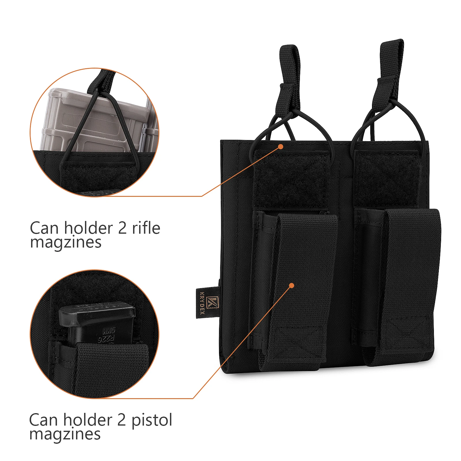 KRYDEX bolsa táctica doble para revistas 556 M4 M16 AR15 Rifle 9mm pistola Mag bolsas portador negro accesorios de tiro - imagen 4