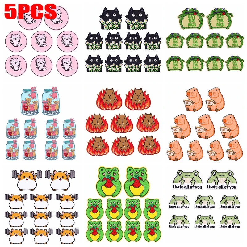 5 unids/lote Corgi gato Rana parches bordados parche de animales de dibujos animados parches para planchar para ropa parches termoadhesivos chaqueta DIY - imagen 2