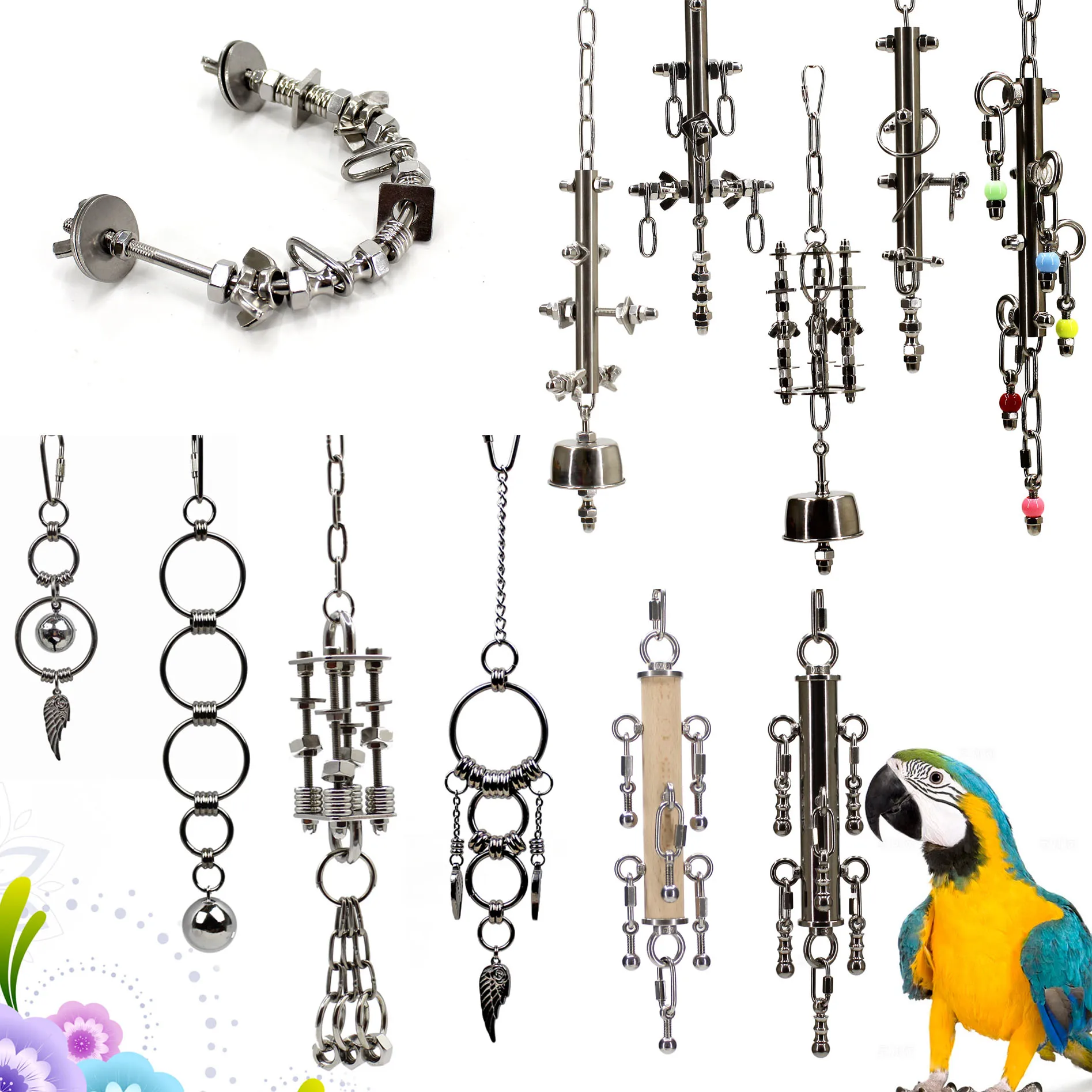 Juguete de campana de acero inoxidable, resistente, indestructible, duradero, juguete para masticar pájaros de Metal, jaula colgante, accesorio para loros, grises africanos más