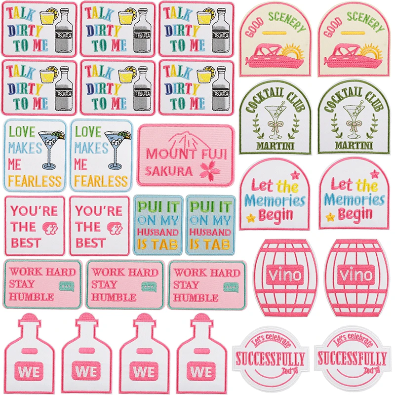 10 unids/set de parches bordados exitosos en el sombrero Vino, buen parche positivo para planchar para ropa, parche termoadhesivo, insignia con logotipo DIY - imagen 2