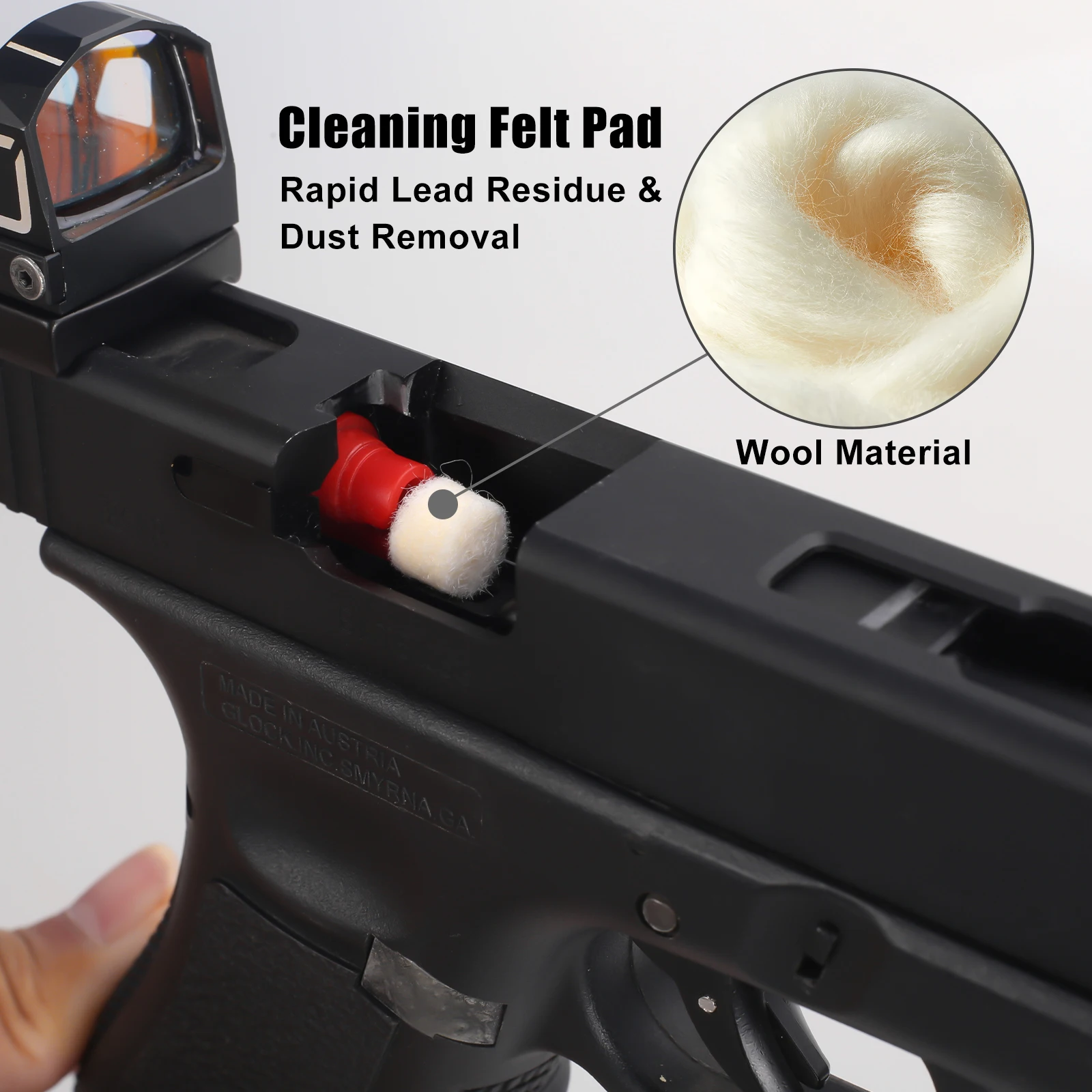 Kit de pellets de limpieza de pistola, 9mm.22.30cal, limpieza de Rifle de pistola, Kit de pellets de fieltro de lana de algodón con punta ranurada de latón para limpieza de pistola - imagen 4