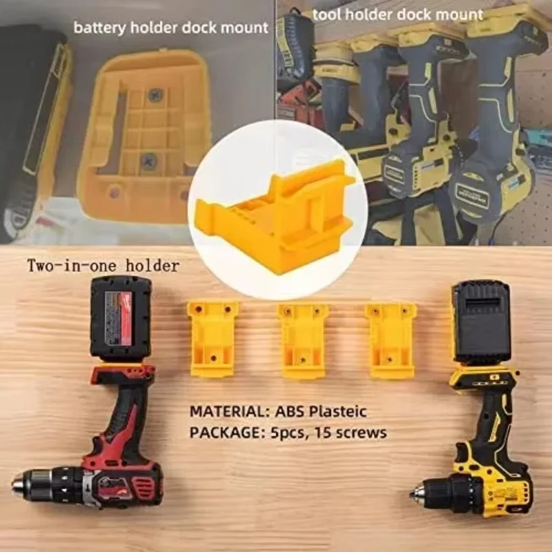 Soporte de herramientas eléctricas 2 en 1, soporte de suspensión de montaje de batería para Dewalt 20V para Milwaukee 18V, soporte de estante de almacenamiento de herramientas de batería, 5 uds. - imagen 5