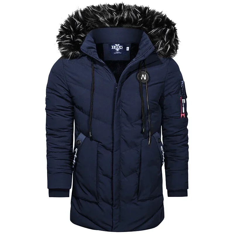Chaqueta informal de alta calidad para hombre, Parkas de invierno a la moda para hombre, gabardina de piel, abrigo grueso, chaquetas calentadas a prueba de viento, abrigos cálidos de algodón - imagen 4