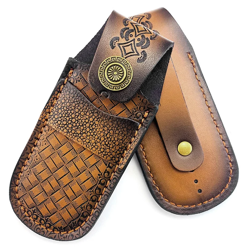 Funda para cuchillo plegable de Material de cuero de vaca Real de longitud completa de 150MM, funda para cuchillos del ejército suizo, funda para vaina, soportes