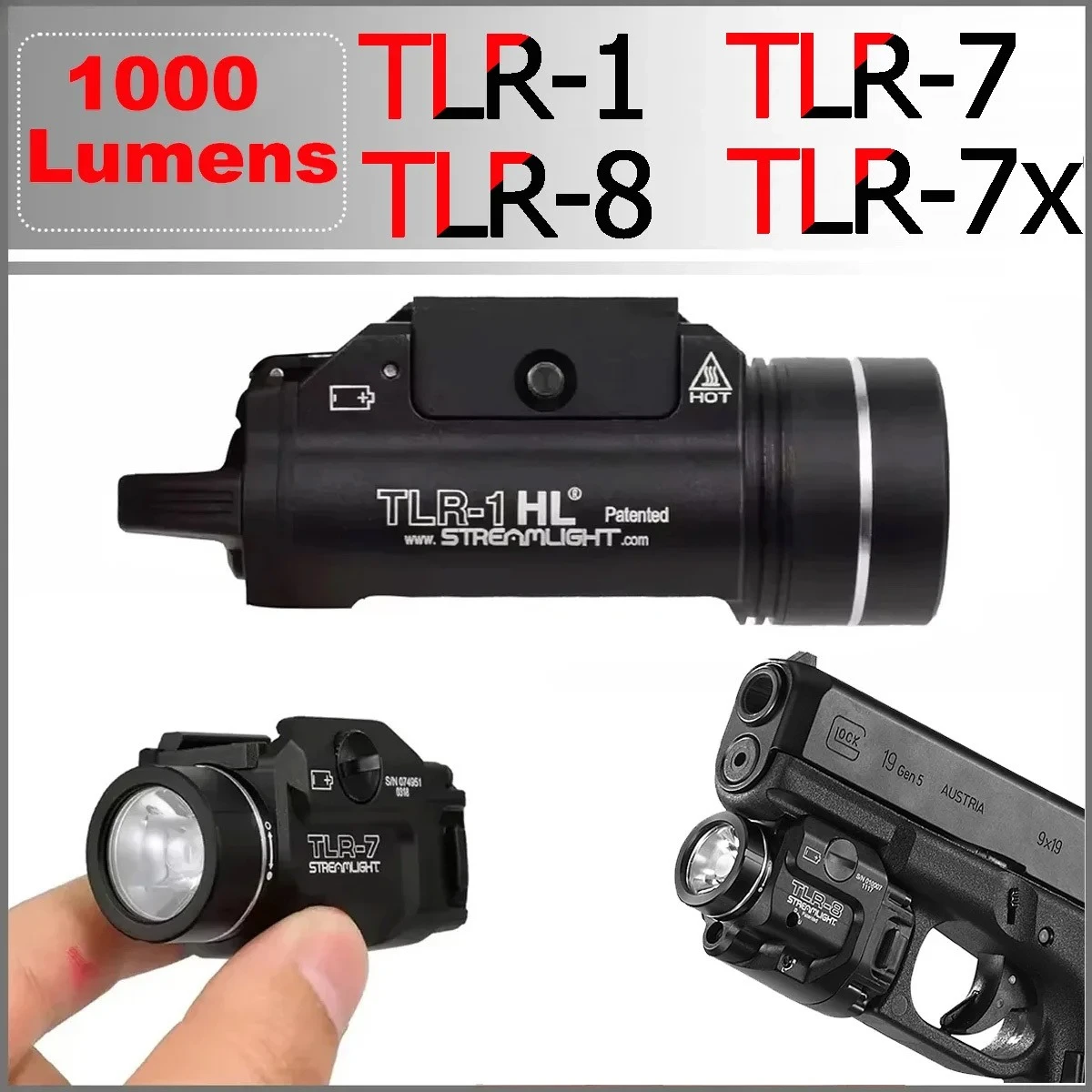 1000 lúmenes táctico TLR-1 TLR-8 TLR-7 TLR-7x TLR3 pistola explorador luz LED estroboscópica LaserSight para Glock Taurus G2c 1911 linterna