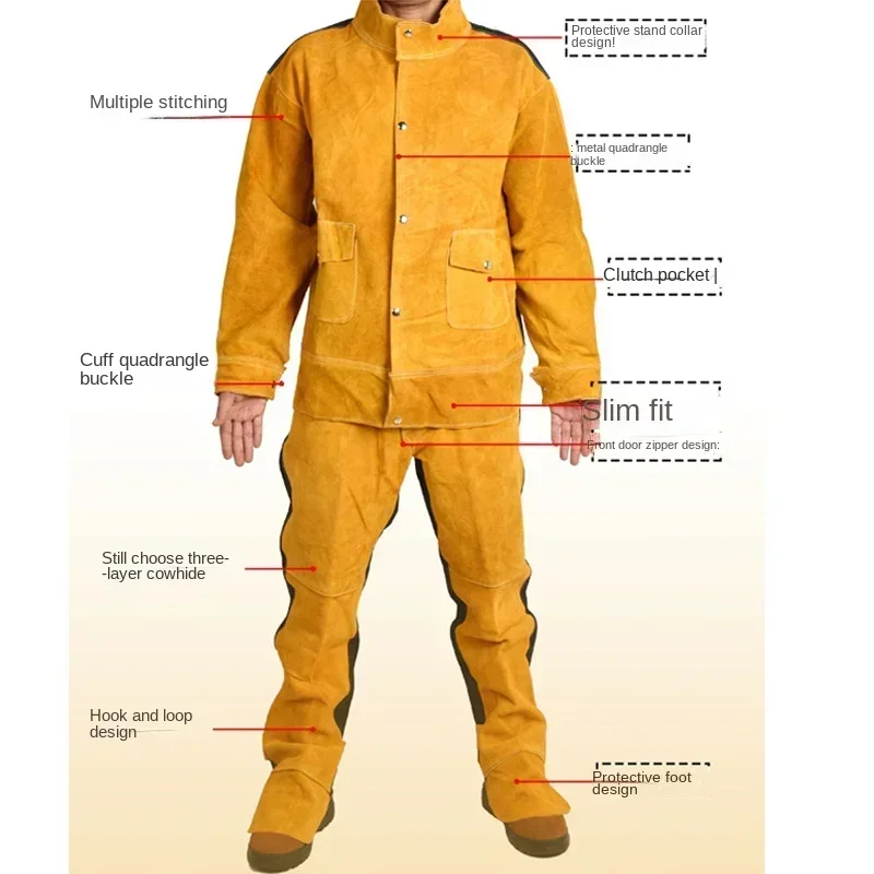 Ropa de seguridad para el trabajo, trabajo de soldadura de cuero de vaca, soldadura de arco de argón, manga larga, protector antisalpicaduras de arco, traje de ropa de cuero de vaca - imagen 3