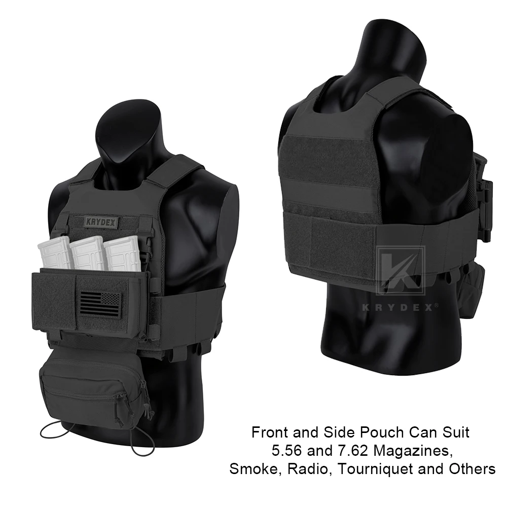 KRYDEX-Chaleco táctico de baja visibilidad, portador de placa de armadura lisa con bolsa magnética 5,56 7,62, bolsa de caída MK3, chaleco de caza con chasis de Micro lucha - imagen 3