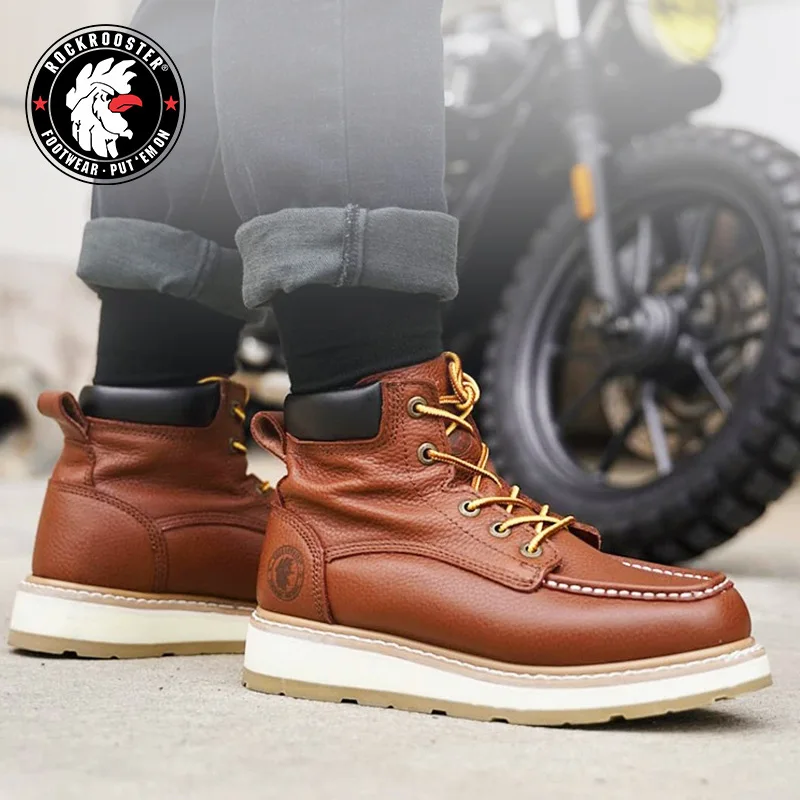 ROCKROOSTER-zapatos de senderismo de cuero de vaca para hombre, botas tácticas impermeables, botas de caza, zapatillas de Camping, herramientas de motocicleta, Goodyear - imagen 2