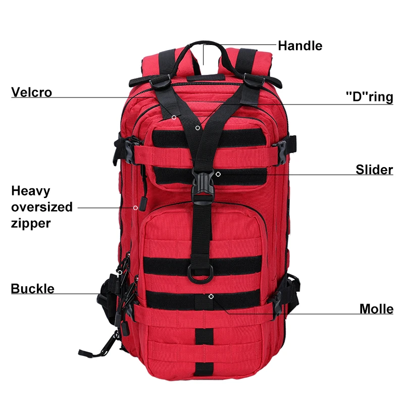 Mochilas rojas de 30L, bolsa de viaje impermeable para exteriores, mochila táctica, bolsas de Camping para senderismo, pesca y caza - imagen 2