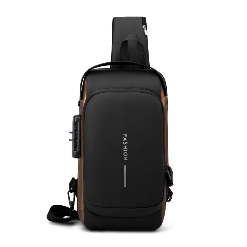 Bolso de hombro con carga USB para hombre, bolsa de pecho antirrobo con orificio para auriculares, multifunción, Correa única ajustable - imagen 5