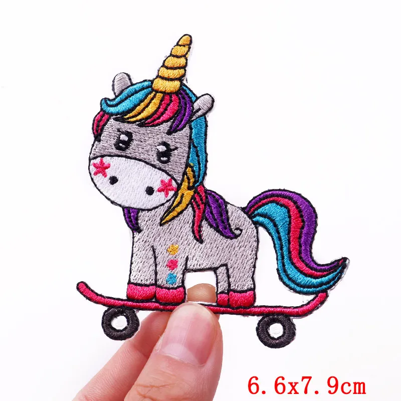 Parche de unicornio arcoíris, parches bordados de animales de dibujos animados para ropa, parche de gato bonito DIY, parches para planchar para ropa, apliques para coser - imagen 5