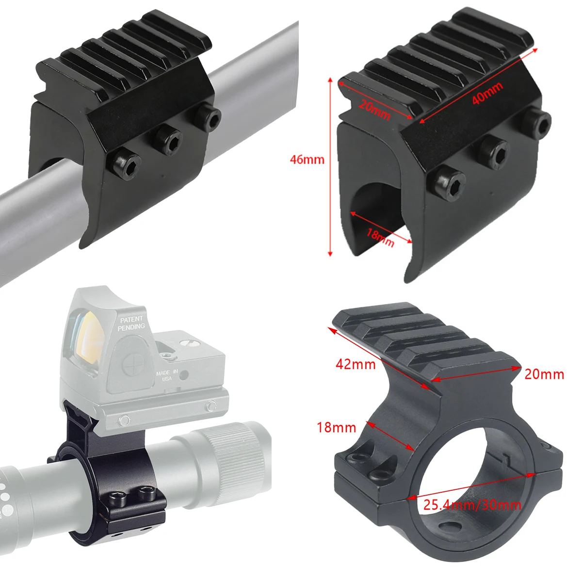 Abrazadera táctica de barril de pistola de 17mm-27mm, 25,4/30mm RM, mira de punto rojo, soporte para linterna láser, abrazadera de tubo de riel de 20mm