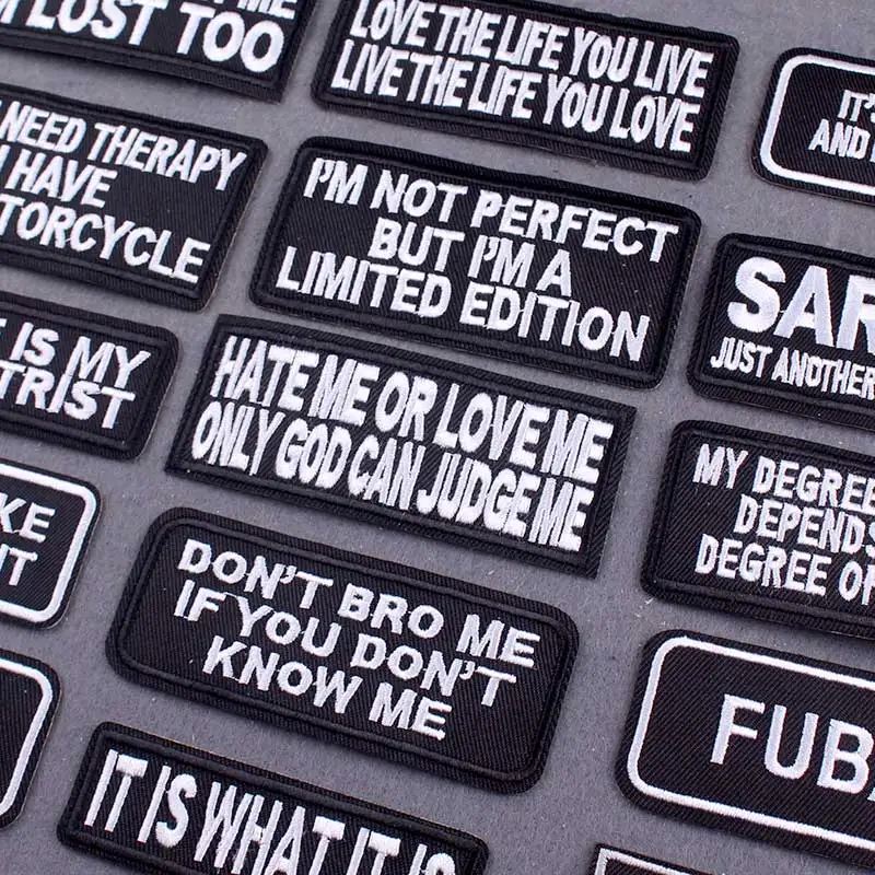5 unids/lote parche para planchar parches con eslogan blanco y negro para ropa palabras DIY parches para ropa parche bordado en rayas para ropa