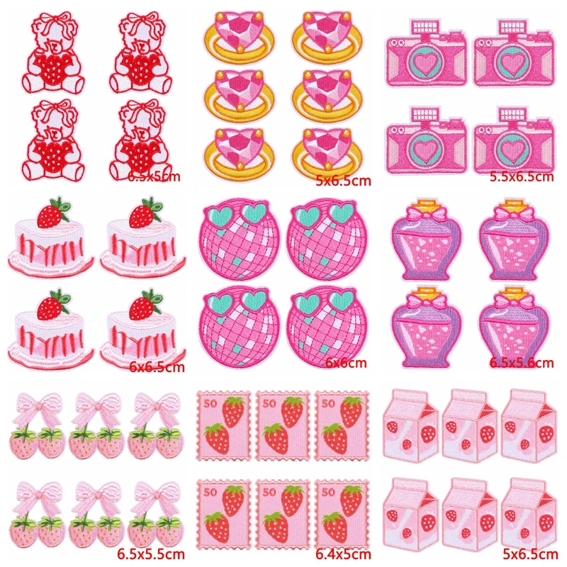 10 unids/lote parche bordado de dibujos animados rosa parches para planchar para ropa parches bordados de corazón de comida en ropa apliques Decoración