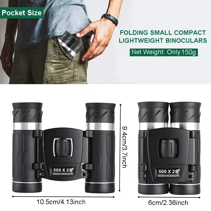 Binoculares portátiles con Zoom HD de 500x25, telescopio plegable potente de 5000M/50000M, Visión de larga distancia, caza al aire libre, Camping y Deportes - imagen 5