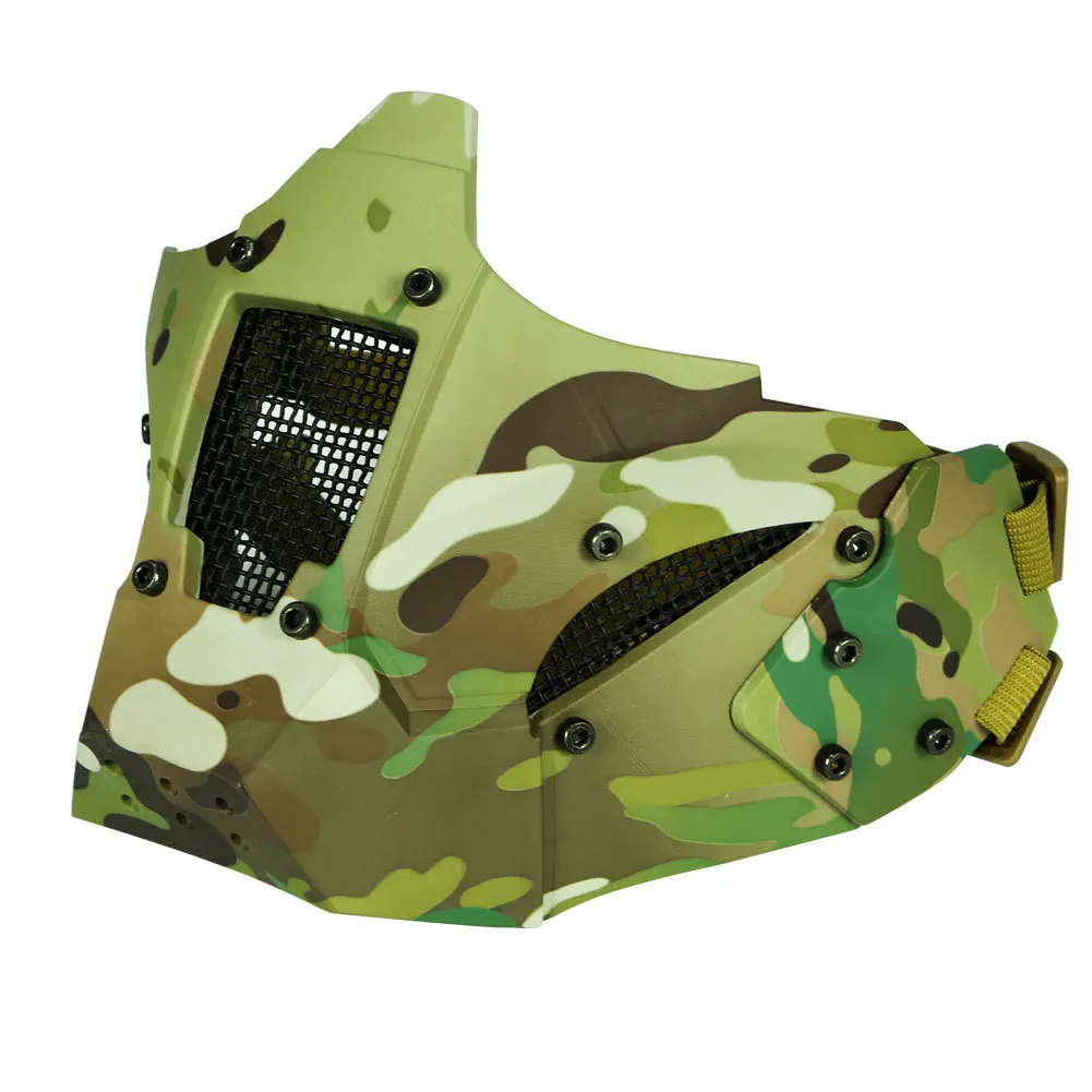 Máscara táctica de guerrero de hierro de media cara, malla de acero transpirable, protección para juego de guerra de caza para casco rápido de tiro Airsoft - imagen 3