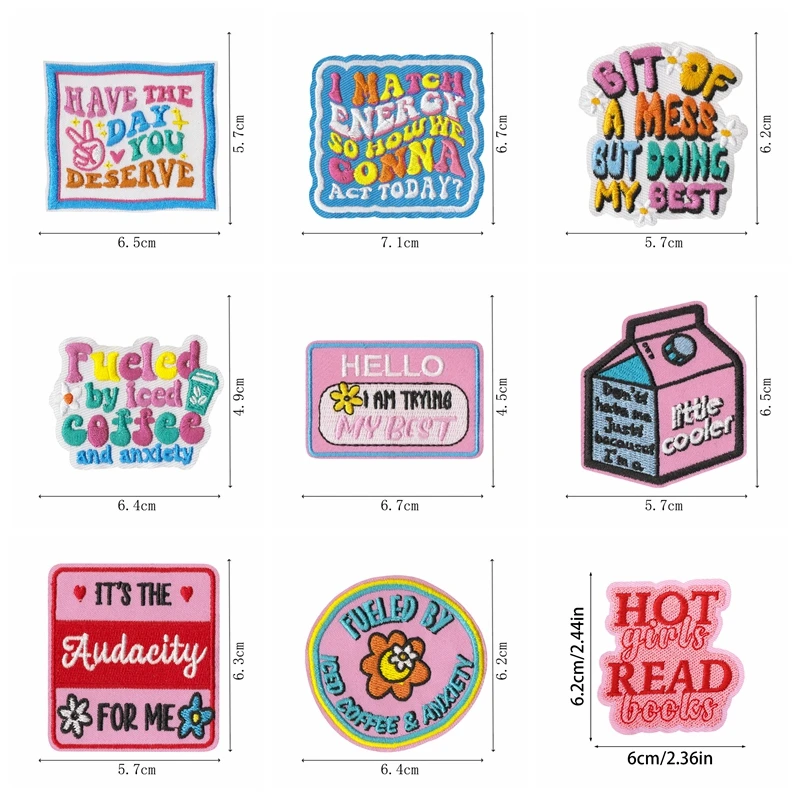 10 Uds. Venta al por mayor parche de dibujos animados arco lápiz parches bordados planchar en parches para ropa sombreros chaquetas DIY parche con eslogan de letras - imagen 5