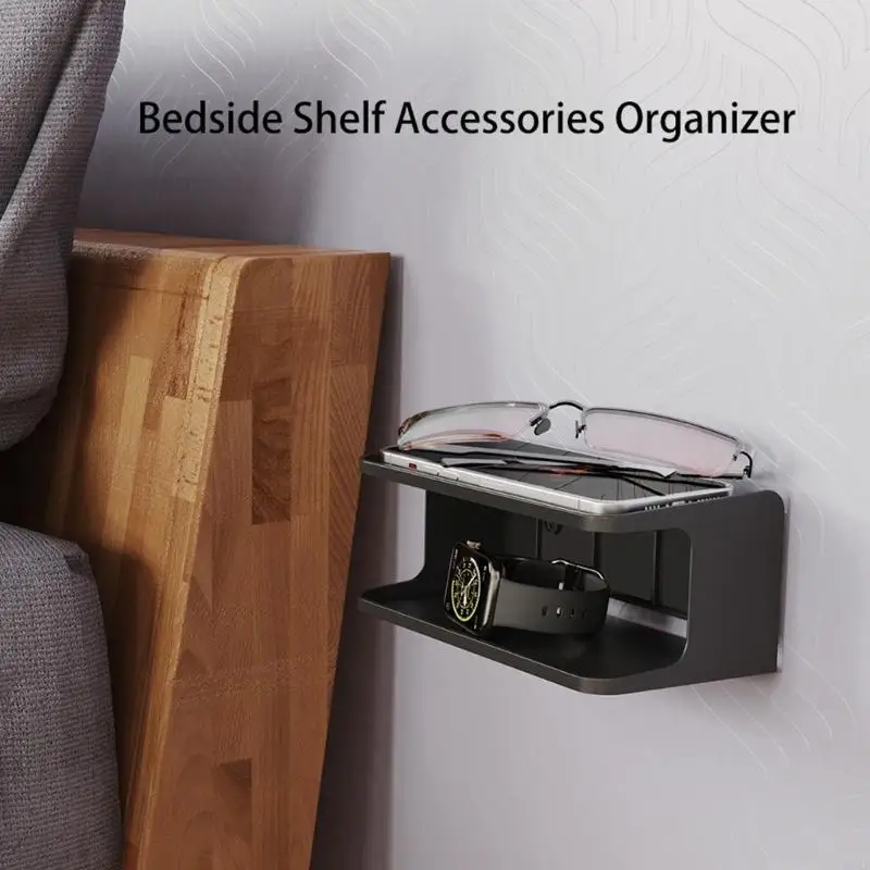 Soporte para teléfono montado en pared doble capa, diseño Universal para dormitorio, baño, cocina, organizadores ABS - imagen 4