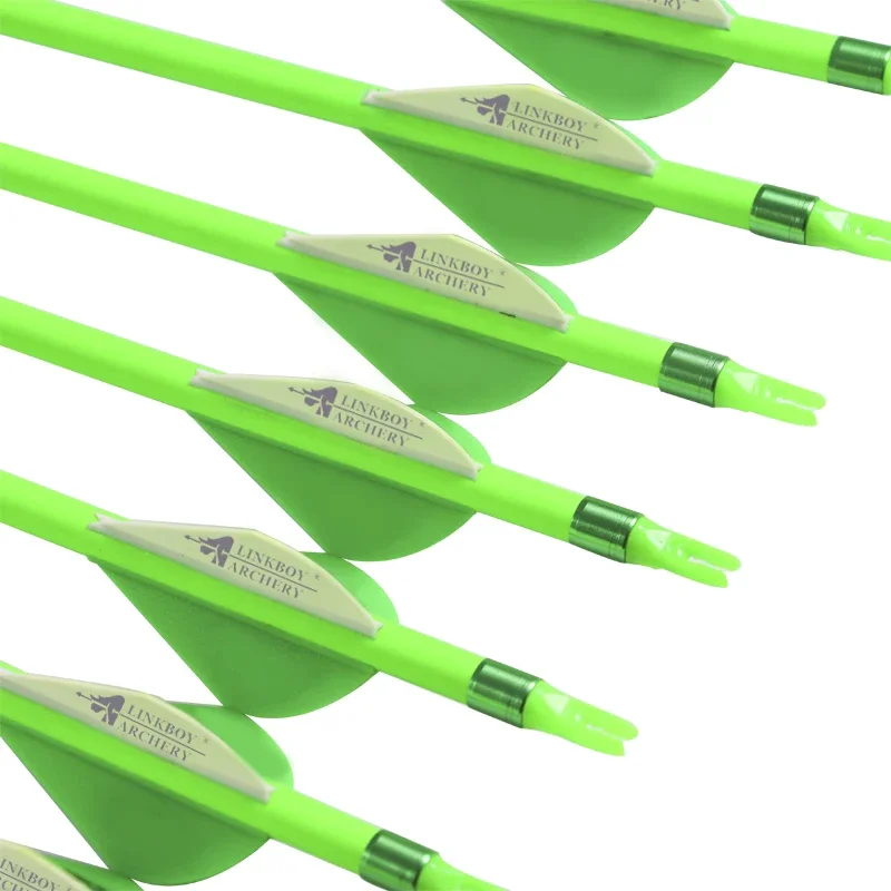 12 Uds tiro con arco flechas de carbono Sp300-800 30 pulgadas verde fluorescente 2 "paletas ID6.2mm arco compuesto caza tiro - imagen 2