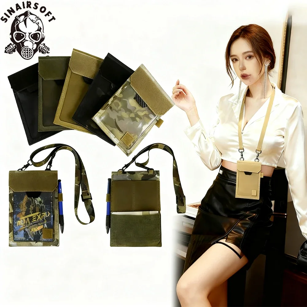 Estuche táctico para tarjetas de identificación, cordón para el cuello, organizador de tarjetas de crédito, cordón ajustable para el cuello, bolsa de almacenamiento de documentos credenciales