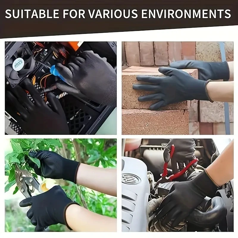 12 pares de guantes negros/grises/horticultura, guantes de trabajo de seguridad, guantes de reparación, guantes recubiertos de palma, suministros para reparadores de carpintero - imagen 5
