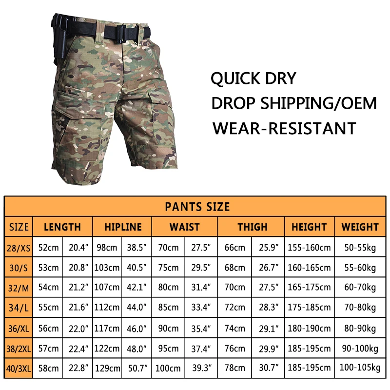 Pantalones cortos Cargo para hombre, pantalones cortos tácticos para correr, pantalones de trabajo para hombre, pantalones cortos informales, pantalones de caza de camuflaje, pantalones de combate - imagen 3